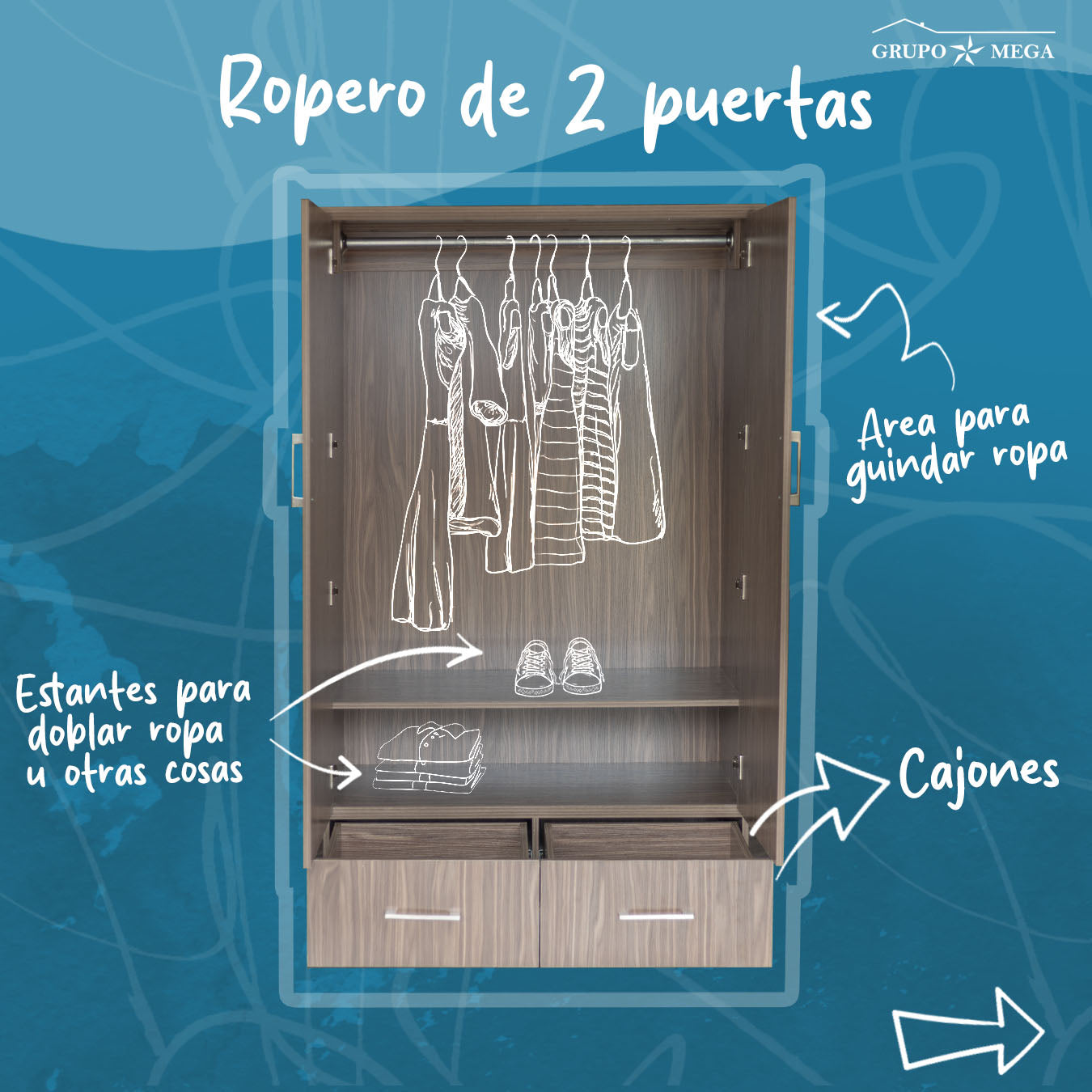 Ropero 2 Puertas de Melamina
