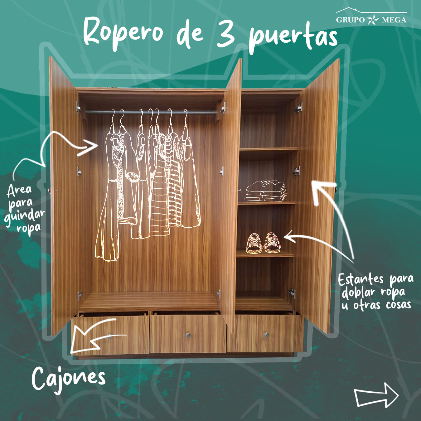 Ropero 3 Puertas de Melamina